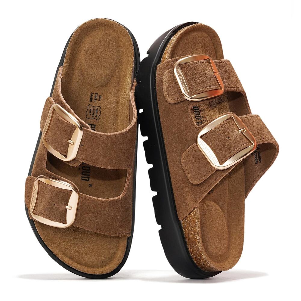 Project Cloud Women's 10 Choco Suede Greece Chunky Flat Sandals Vacation HR13-16